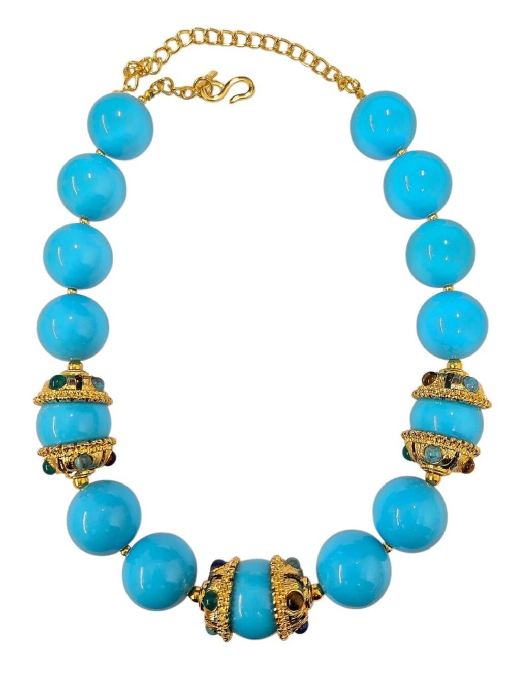 Kenneth Jay Lane, Turquoise, White, or Pearl with Multi-Color Caps Necklace